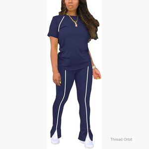 Striped Sweatsuit Set with Flare Pants for Workout and Casual Wear